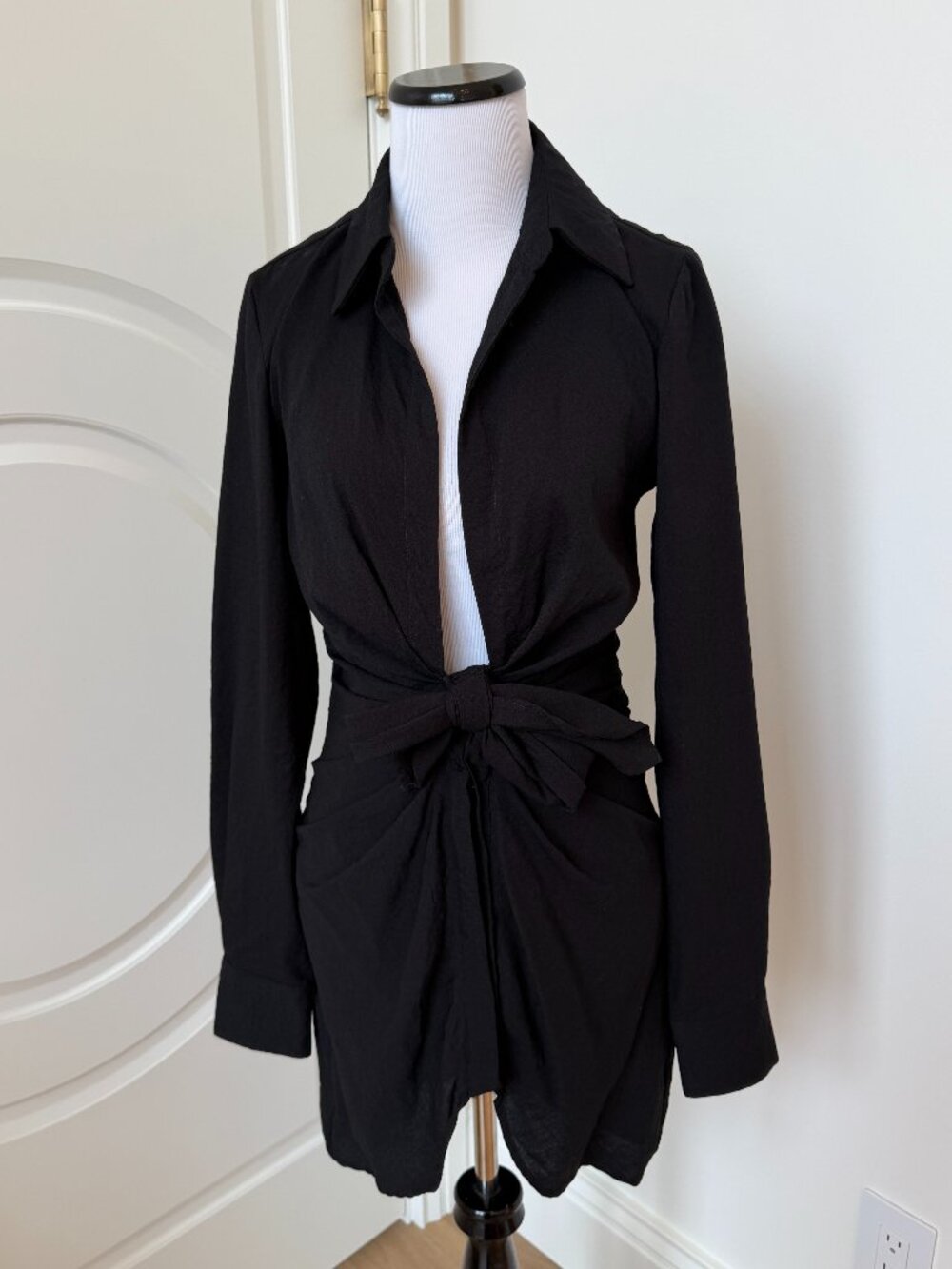Choosy Black Shirt Dress with Plunging Neckline